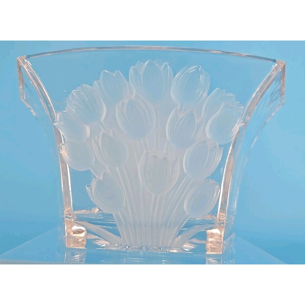Vintage Czech Republic Lead Crystal Vase Frosted Tulip Raised Design